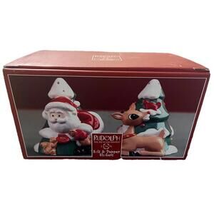 Lenox Christmas Rudolph Red-nosed Reindeer & Santa Claus Salt & Pepper Shakers